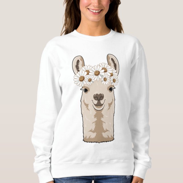Sweatshirt Llama aux fleurs blanches (Devant)