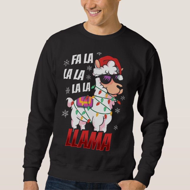 Sweatshirt Llama Christmas  Fa La La Llama  Xmas Lights (Devant)