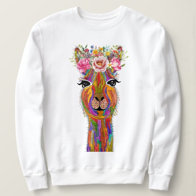 Sweatshirt Llama florale mignonne et colorée (Design devant)