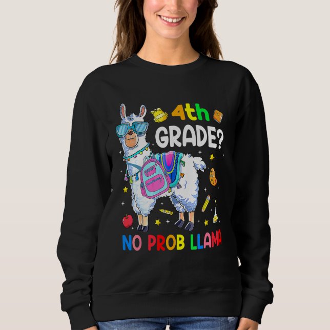 Sweatshirt Llama Pas De Problème 4e Année Enseignant Et Enfan (Devant)