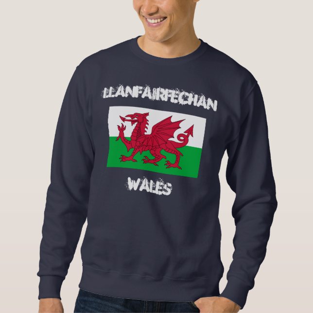Sweatshirt Llanfairfechan, Pays de Galles avec drapeau galloi (Devant)