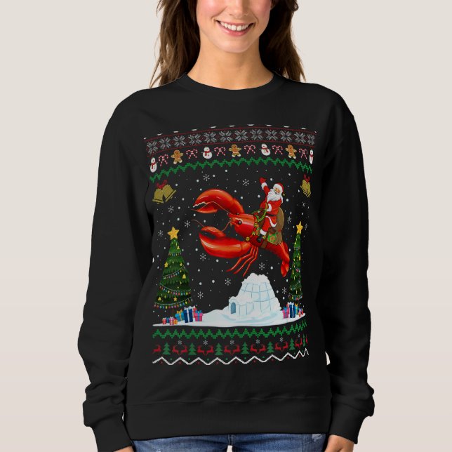 Sweatshirt Lobster Ugly Xmas Santa Riding Lobster (Devant)