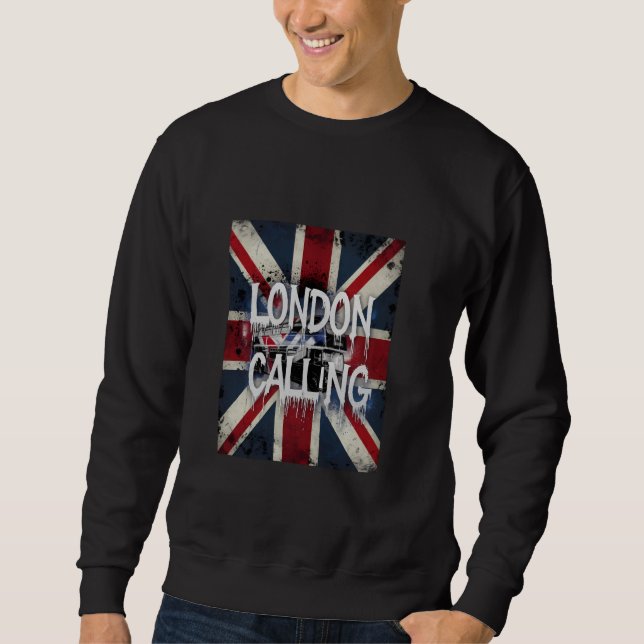 Sweatshirt Londres Calling - Drapeau britannique et bus à imp (Devant)