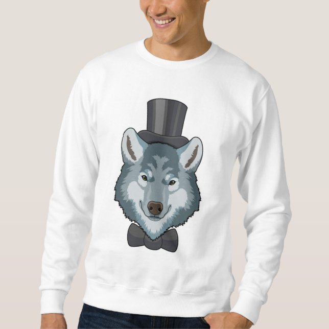 Sweatshirt Loup comme marié avec nœud papillon (Devant)