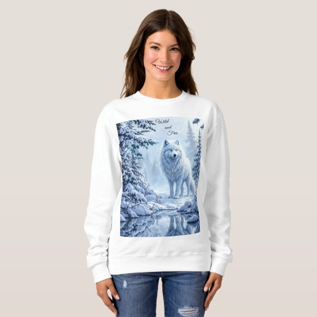 Sweatshirt Loup de neige sauvage prédateur nature art d'hiver (Devant entier)