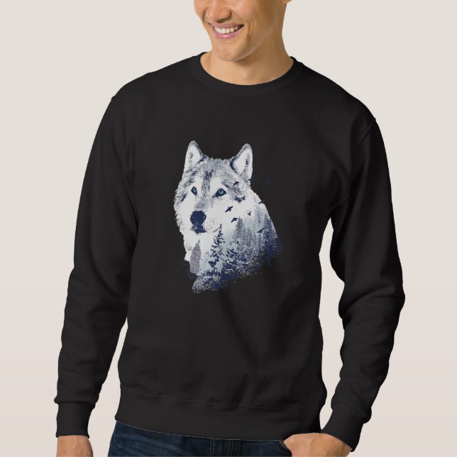 Sweatshirt Loup gris solitaire Forêt d'hiver Loups Forêt Vint (Devant)