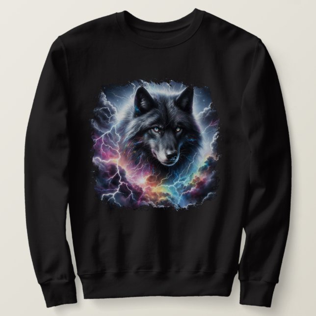 Sweatshirt Loup noir avec éclairs (Design devant)