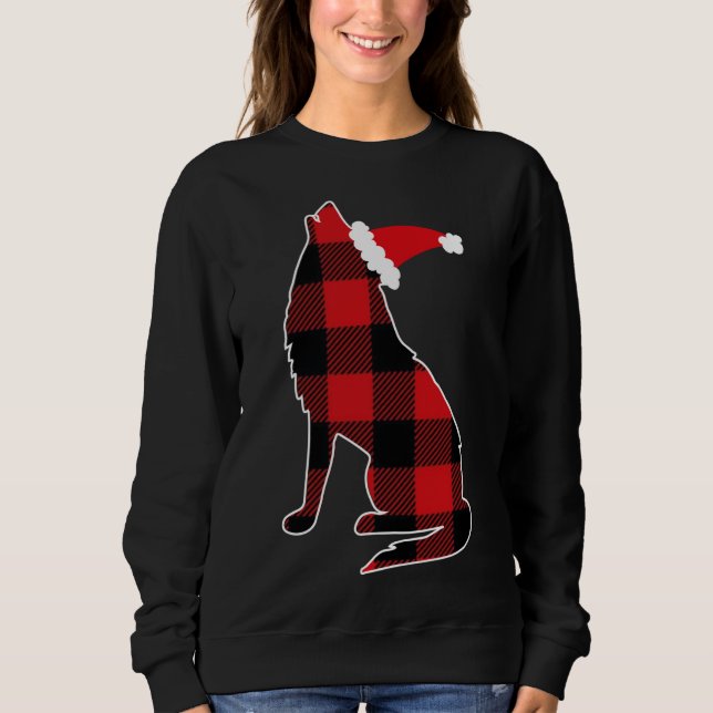 Sweatshirt Loup rouge Plaid Santa Hat Noël Pyjama Wolf Lov (Devant)