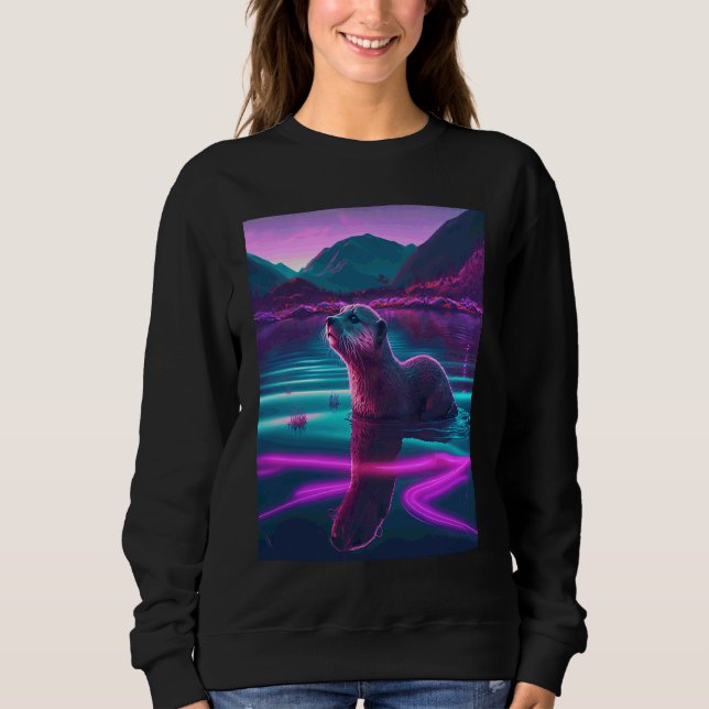 Sweatshirt Loutre de mer cool synthwave Loutre errante  2 (Devant)