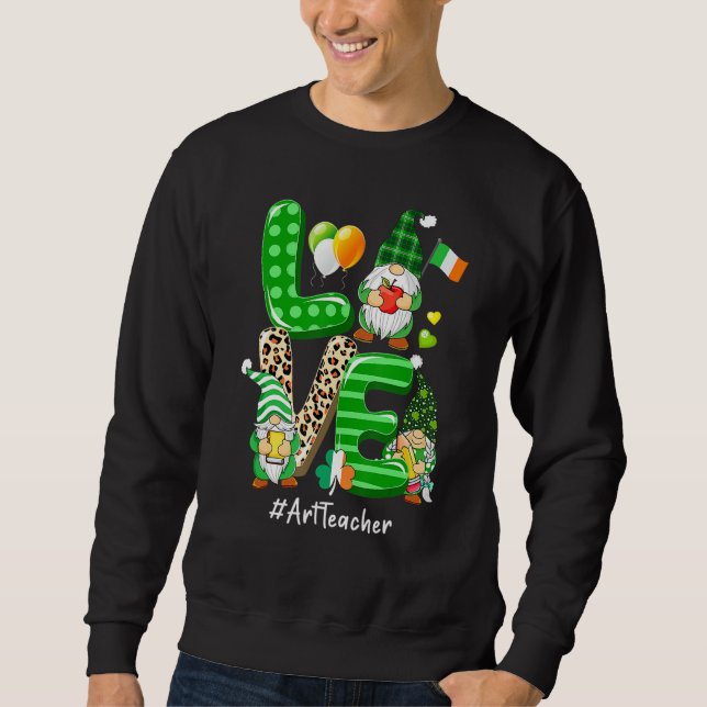 Sweatshirt LOVE Art Teacher Life Gnome Leopard Shamrock St Pa (Devant)
