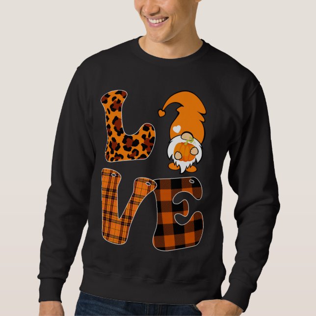 Sweatshirt LOVE Citrouille Gnome Automne Leopard Chèque (Devant)