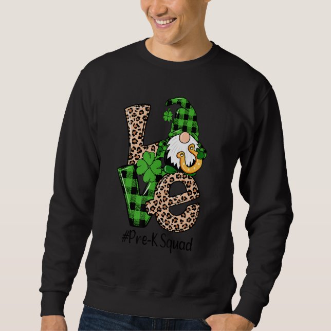 Sweatshirt Love Gnome Teacher Squad Happy Valentine Pré K Gra (Devant)