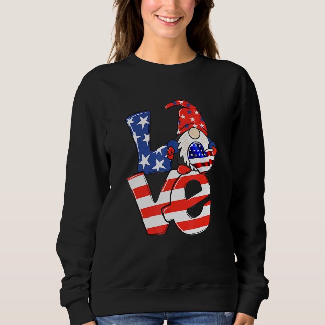 Sweatshirt Love Gnome Usa Drapeau 4 juillet 2 (Devant)