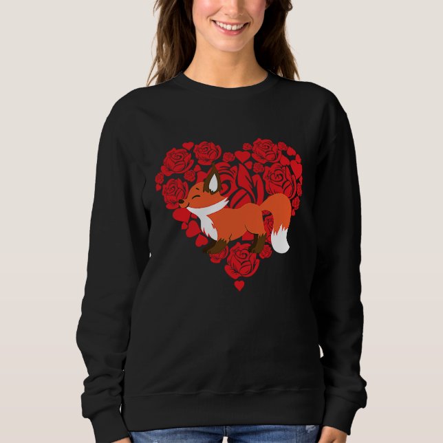 Sweatshirt Love Heart Valentine's Day Roses Fox Boys Kids (Devant)