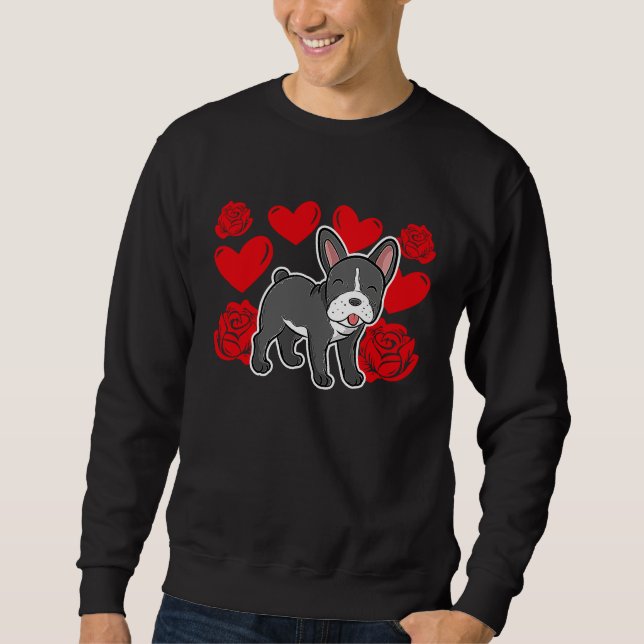 Sweatshirt Love Heart Valentine's Day Roses French Bulldog Bo (Devant)
