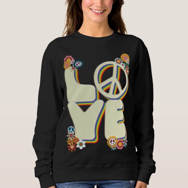 Sweatshirt Love Hippie Peace Sign Flowers Groovy 60s 70s Retr (Devant)