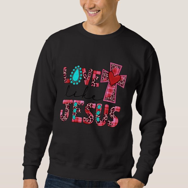 Sweatshirt Love Like Jesus Pink Leopard Plaid Christian Valen (Devant)