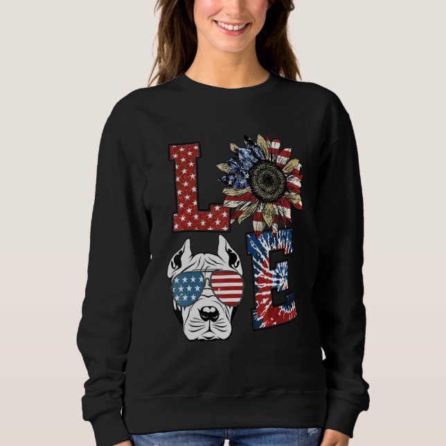 Sweatshirt Love Pitbull Dog USA Flag Sunflower Tie Dye (Devant)