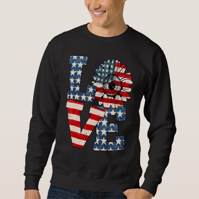 Sweatshirt Love Sunflower Usa Drapeau Fière Célébrer Le 4ème  (Devant)