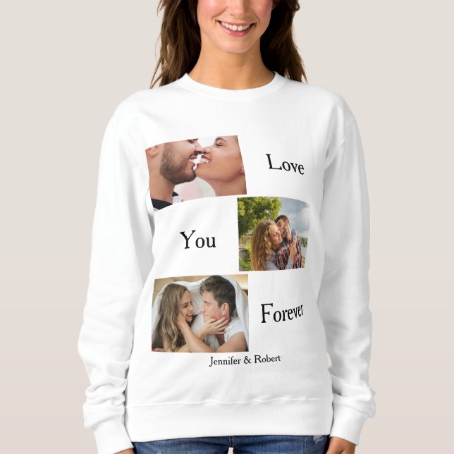 Sweatshirt Love You Forever Custom 3 Photo et nom Couples S (Devant)