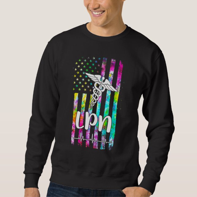 Sweatshirt Lpn infirmière drapeau américain Tie Dye (Devant)