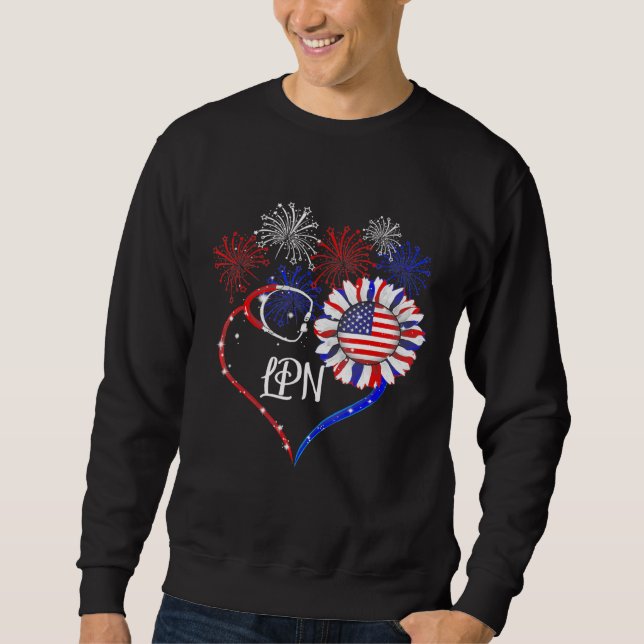 Sweatshirt Lpn Stethoscope Firework Tournesol Amérique Drapea (Devant)