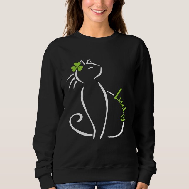 Sweatshirt Lucky Cat St Patricks Day Cute Irish Kitten Shamro (Devant)