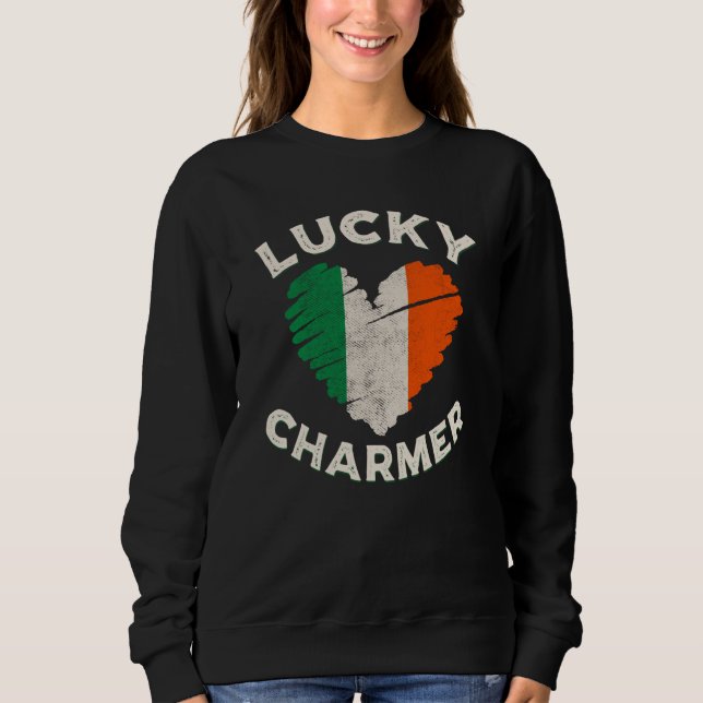 Sweatshirt Lucky Charmer Grunge Heart Irish Flag St Patrick's (Devant)
