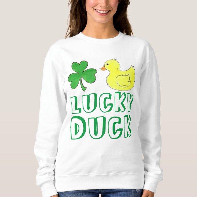 Sweatshirt Lucky Duck Green Shamrock Saint Patrick's Day (Devant)