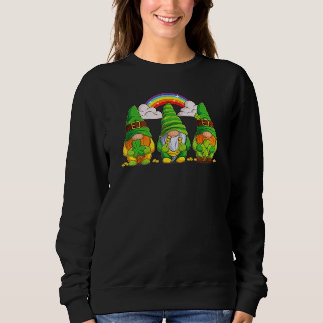 Sweatshirt Lucky Gnomes Holding Shamrock Clover And Horseshoe (Devant)
