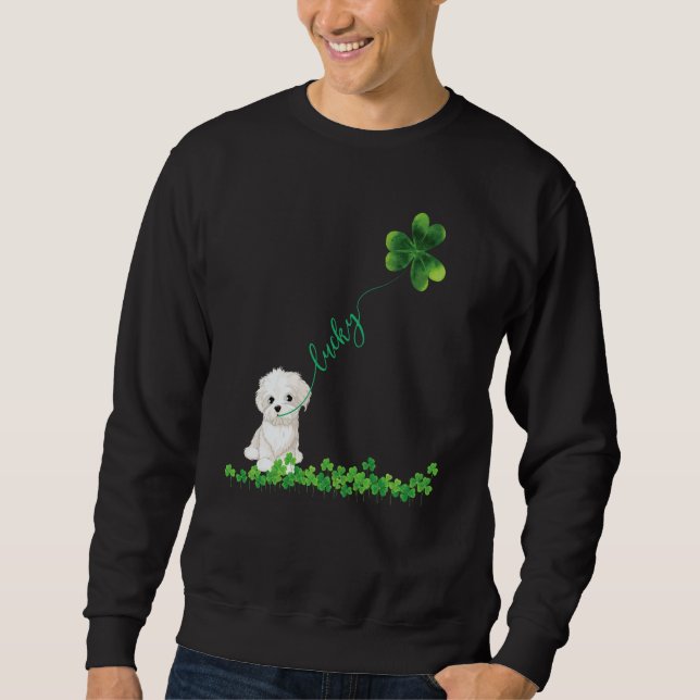 Sweatshirt Lucky Maltese Dog Shamrock St Patrick Day For Wome (Devant)