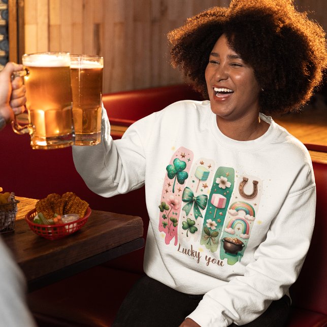 Sweatshirt Lucky You Personalized Green and Pink Women’s (Lucky You Personalized Green and Pink Women’s Sweatshirt)