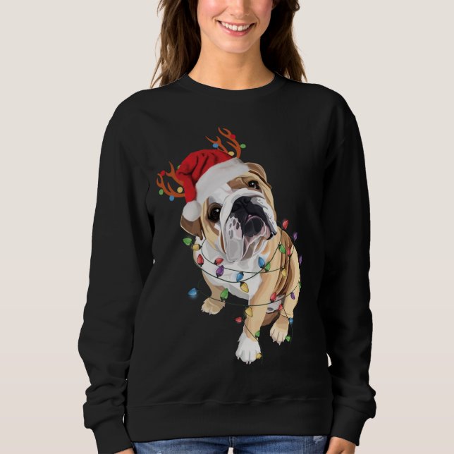 Sweatshirt Lumière de Noël du Bulldog anglais du Père Noël (Devant)