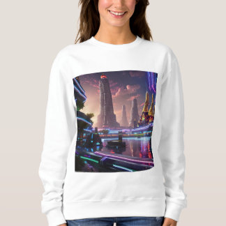 Sweatshirt Lumières de néon vibrantes de Cyberpunk Bangkok