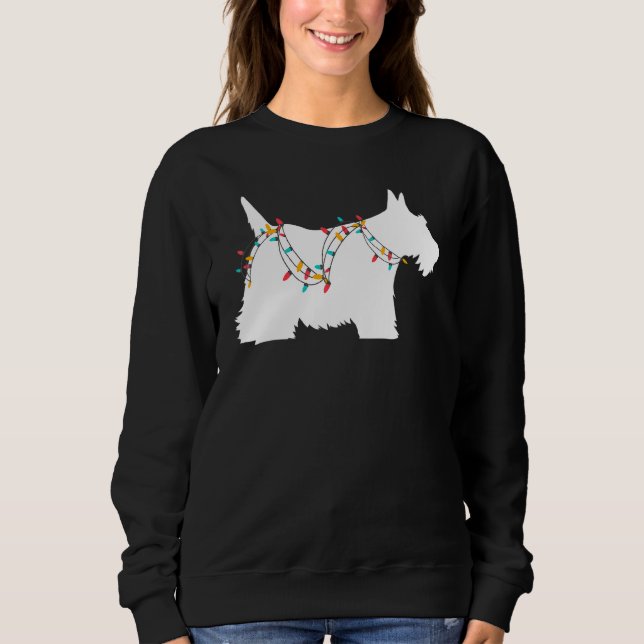 Sweatshirt Lumières de Noël Chien Terrier Écossais (Devant)