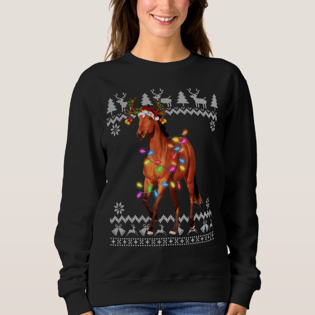 Sweatshirt Lumières de Noël de cheval Ornement de Noël (Devant)