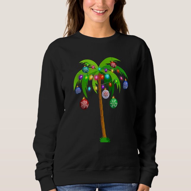 Sweatshirt Lumières de Noël Palm Tree Hawaii Beach Tropical (Devant)