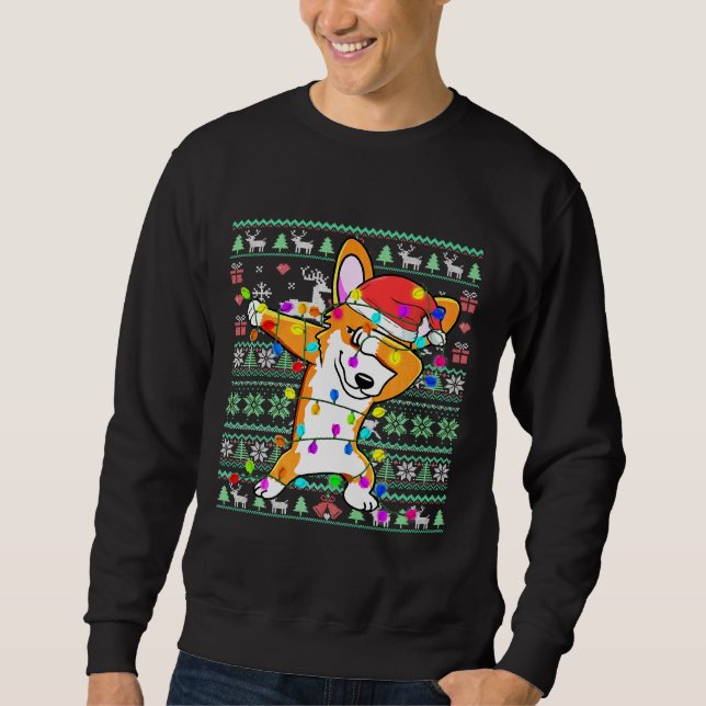 Sweatshirt Luminaires de fée de Corgi de Dabbing laide doux d (Devant)