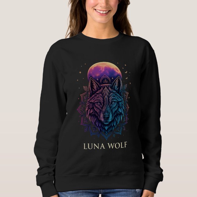 Sweatshirt Luna Wolf Spirituel Moon Art (Devant)