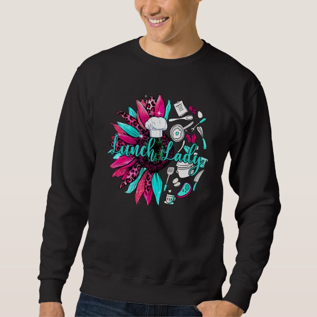 Sweatshirt Lunch Lady Sunflower Leopard mignonne Déjeuner Lad (Devant)
