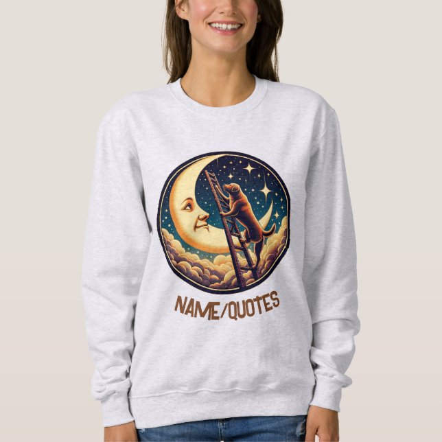 Sweatshirt Lune rêveuse et chien grimpant une échelle (Devant)