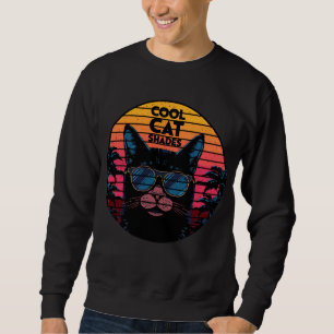 Sweatshirt Lunettes de chat cool Art synthwave vintage de cou