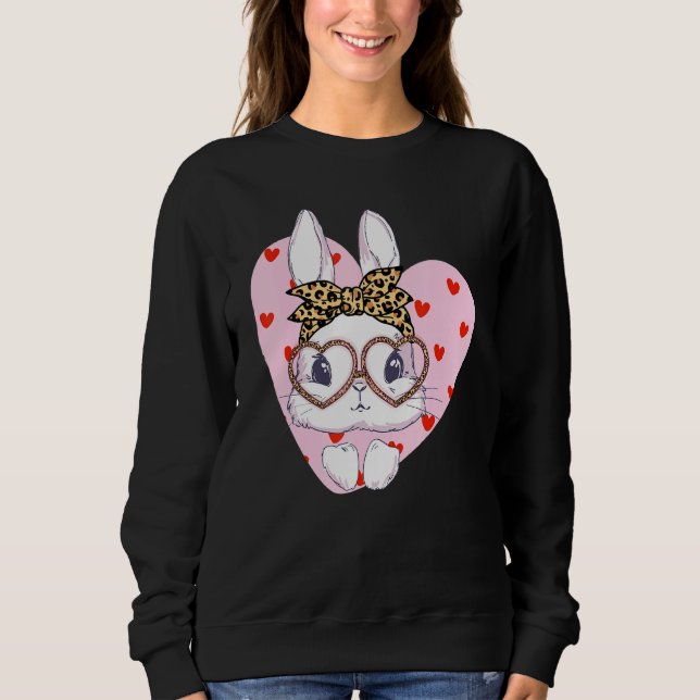Sweatshirt Lunettes de léopard à visage lapin Coeur rouge Joy (Devant)