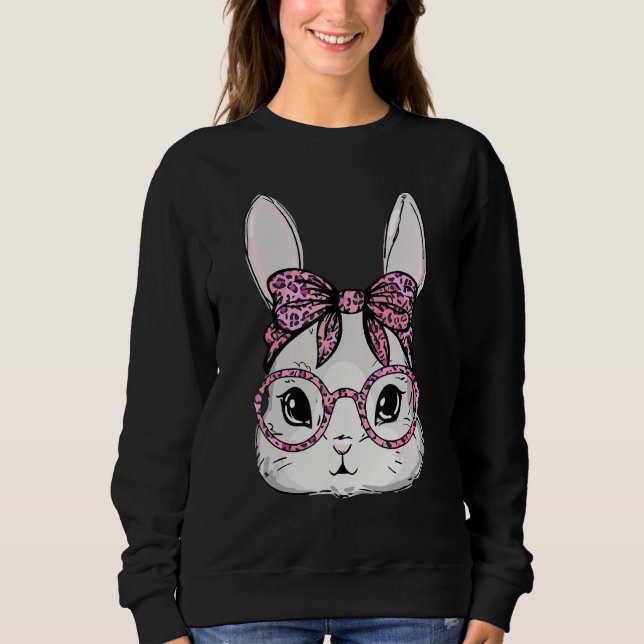Sweatshirt Lunettes de léopard de visage de lapin Joyeuses fe (Devant)