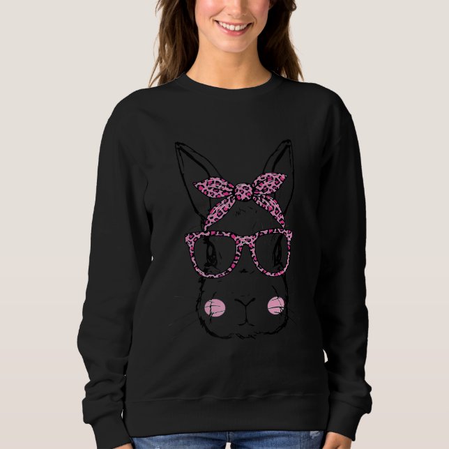 Sweatshirt Lunettes de léopard rose visage lapin Jour de Pâqu (Devant)
