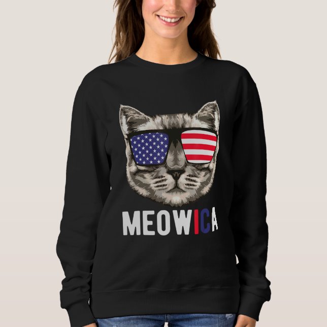 Sweatshirt Lunettes de soleil 4 juillet Meowica Merica Usa Am (Devant)