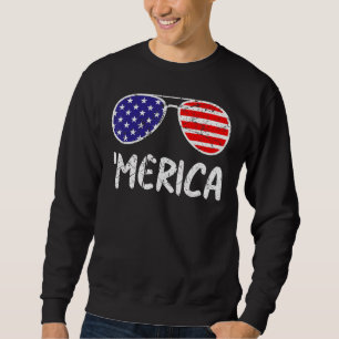 Sweatshirt Lunettes de soleil 4 juillet MERICA Drapeau USA Am