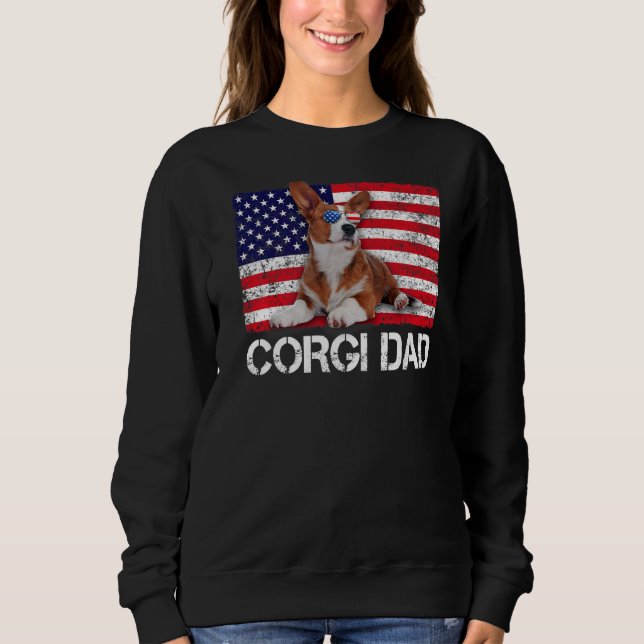Sweatshirt Lunettes de soleil Corgi Papa Drapeau Américain Ch (Devant)
