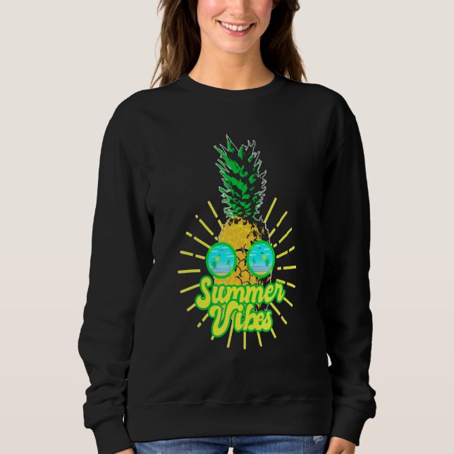 Sweatshirt Lunettes de soleil d'ananas Plages Vibes d'été haw (Devant)