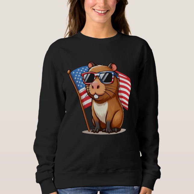 Sweatshirt Lunettes de soleil patriotiques capybara cool drap (Devant)